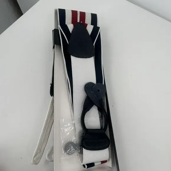 Brooks Brothers Black Fleece Suspenders Blue White Red Silver Adjusters NEW